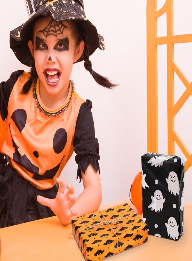 XIHIRCD ورق تغليف هدايا الهالوين من XIHIRCD، 30 ورقة، 5 أنماط، 6 أوراق من كل نمط، 35×50 سم/13.78×19.69 بوصة، أسود، أبيض، برتقالي، تغليف هدايا، أعمال يدوية، هالوين، زينة حفلات - Image 4